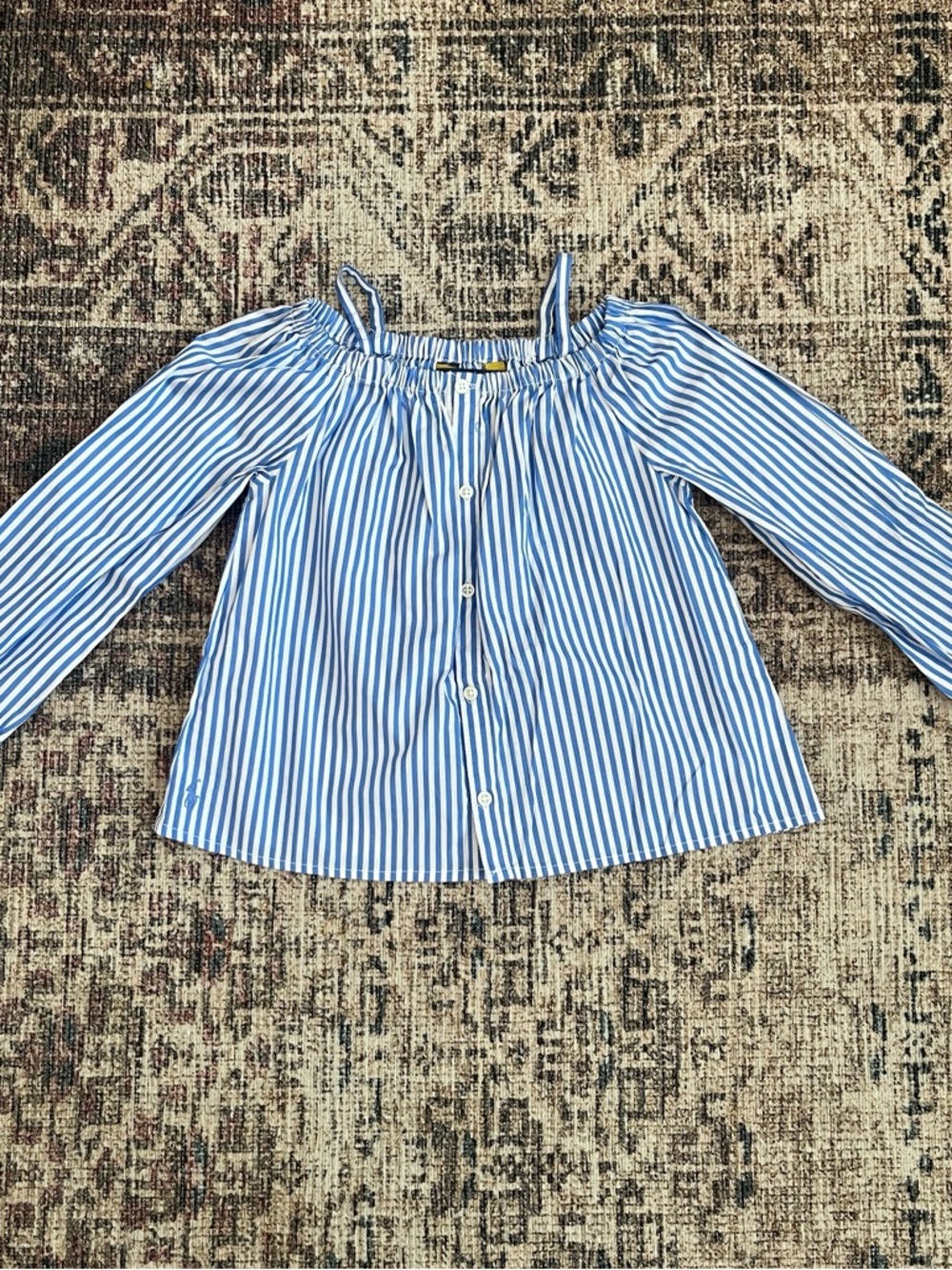 Polo by Ralph Lauren Blue & White Striped Off-Shoulder Girls Blouse